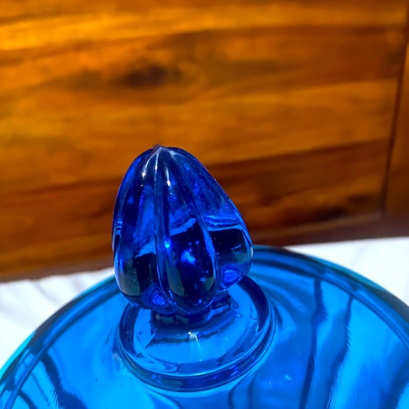 Mid Century Art Glass Blue Pedestal Candy Jar - Picture 4 of 10